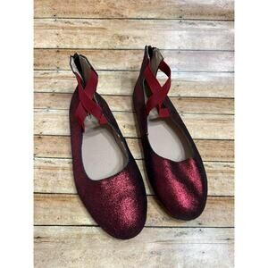 Monkey Feet Red Shimmer Ballet Flats w Zip Up Back Size 40 (fits like US 9)